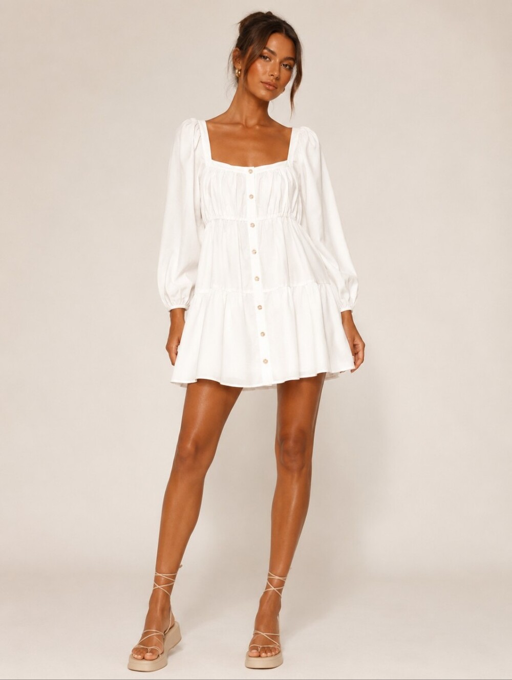 Zara White Poplin Square Neckline Flowy Mini Dress Size S